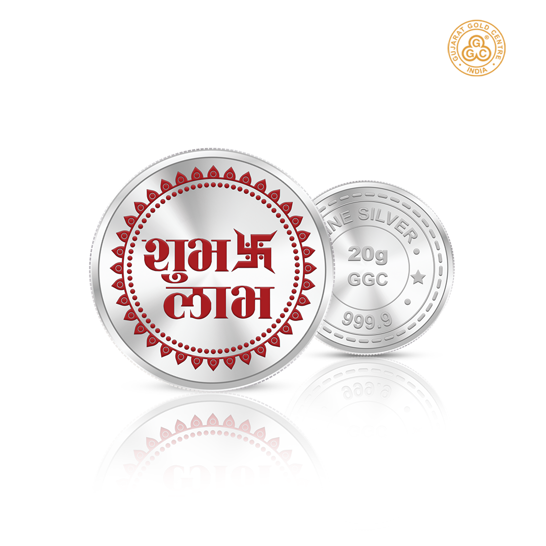 20gm GGC Shubh Labh & Swastik Silver Color Coin 24k (999.9)